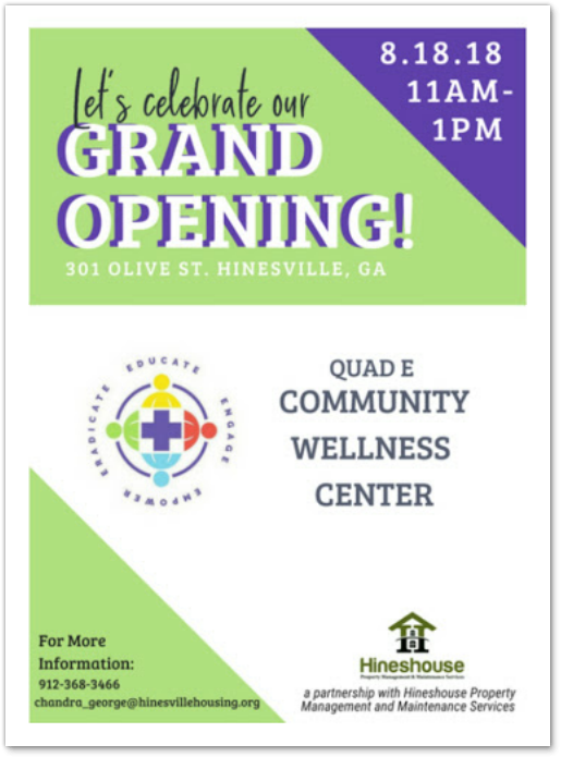 Community wellness center grand opening flyer - Hinesville Housing Authority - Hinesville, GA